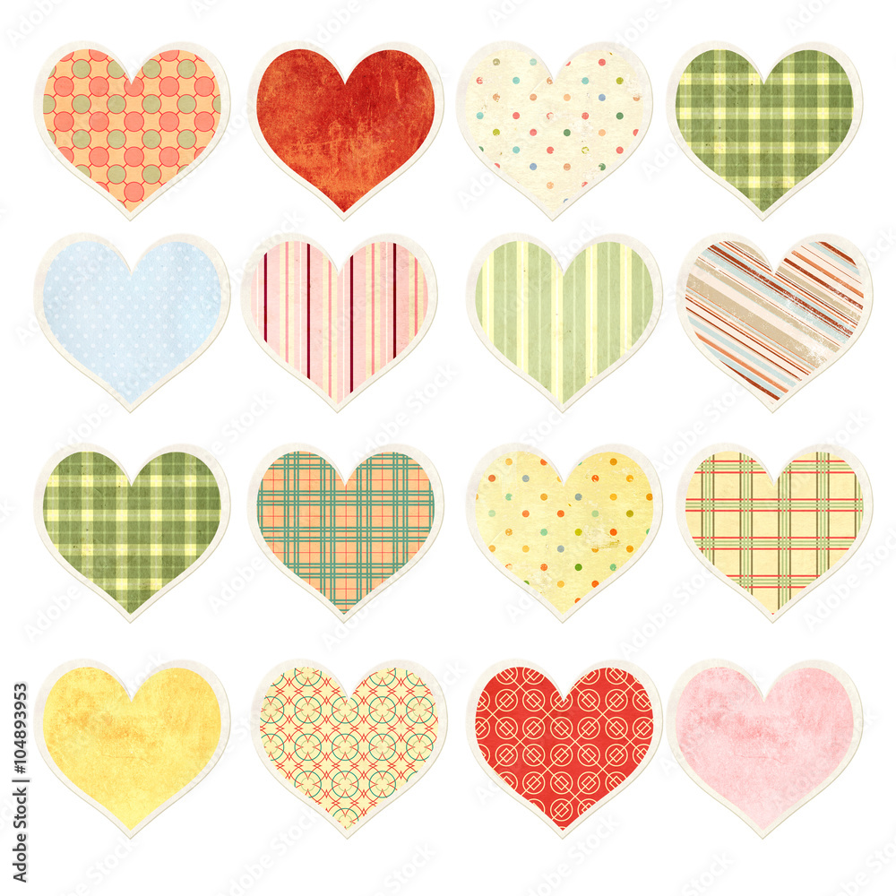 Set of valentine hearts with paper texture in shabby chic style Set of valentine hearts with paper texture in shabby chic style