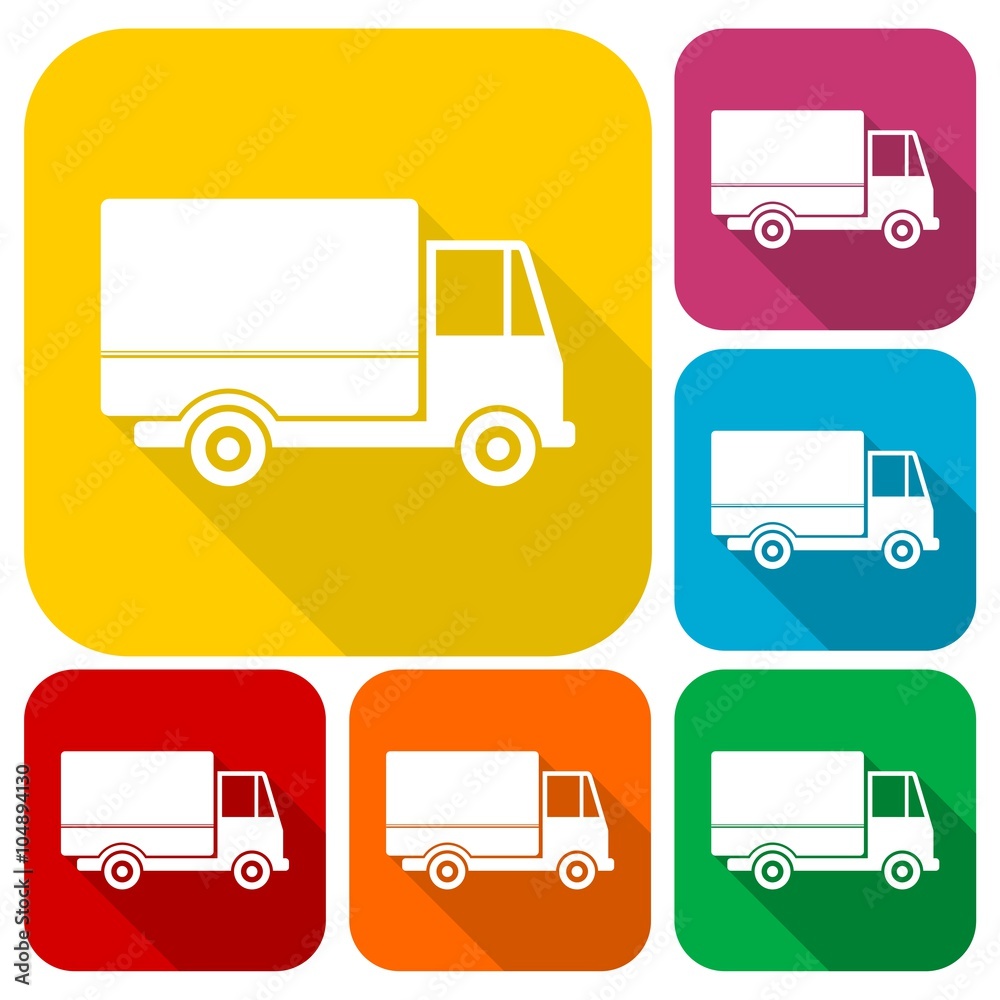 Simple web icon in vector: truck set with long shadow