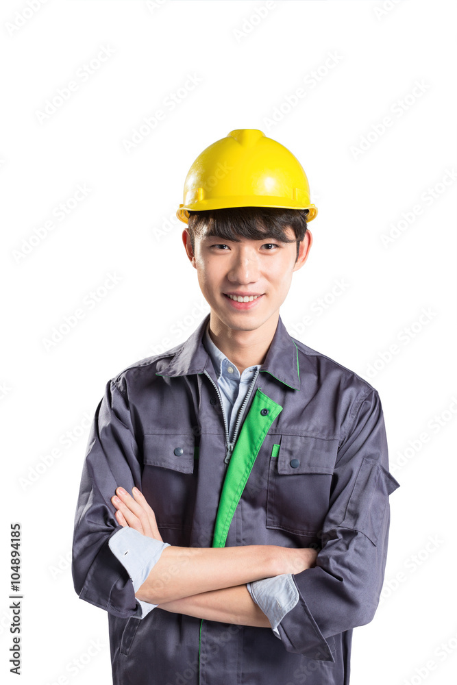isolated young handsome asian technician on white background isolated young handsome asian technician on white background