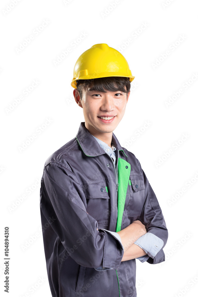 isolated young handsome asian technician on white background isolated young handsome asian technician on white background