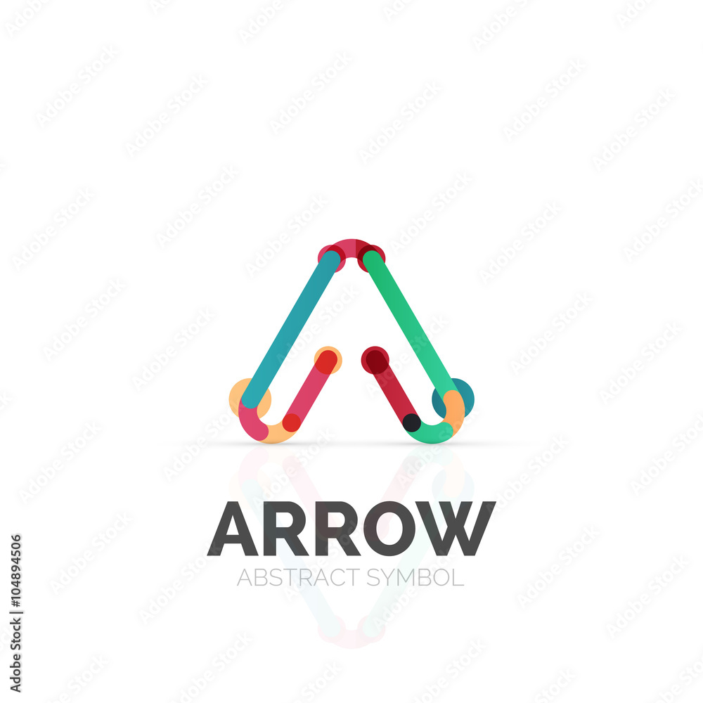 Linear arrow abstract logo, connected multicolored segments of lines in directional pointer figure