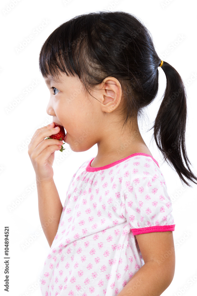 Asian Little Chinese Girl Eating Strawberry Asian Little Chinese Girl Eating Strawberry
