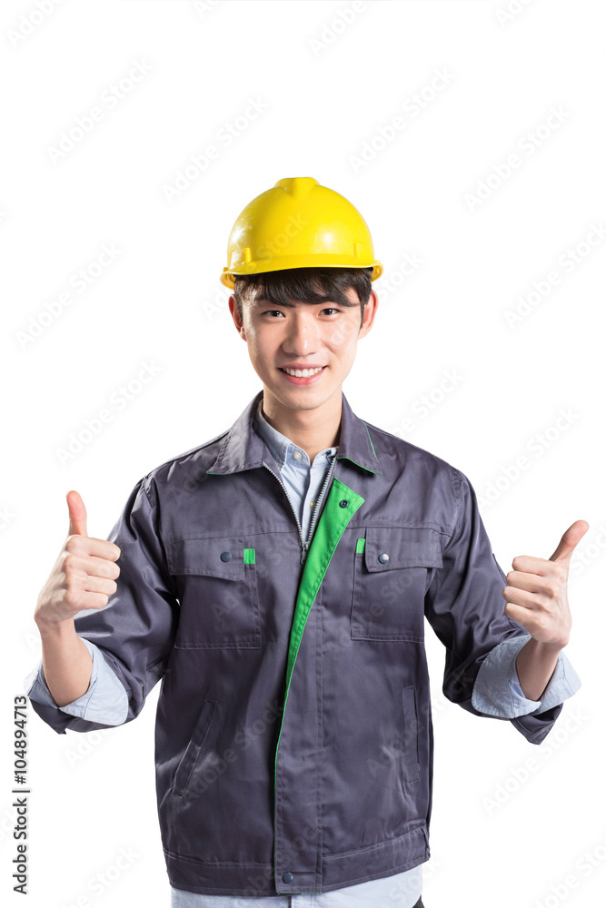 isolated young handsome asian technician on white background isolated young handsome asian technician on white background