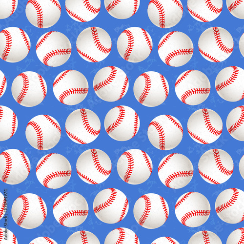 Baseball balls on blue background, seamless pattern