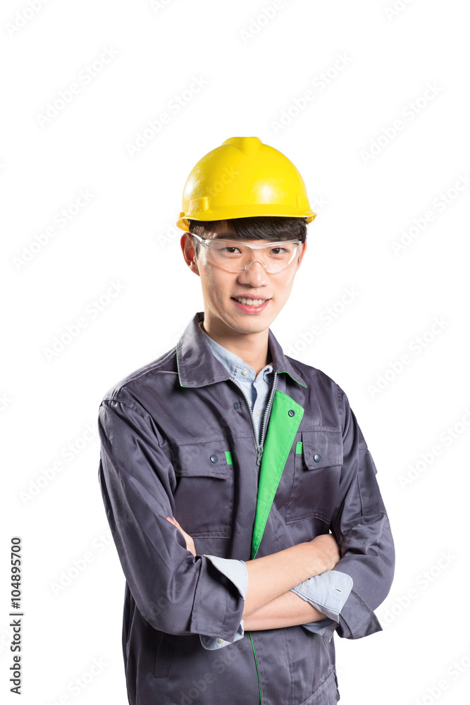 isolated young handsome asian technician on white background isolated young handsome asian technician on white background