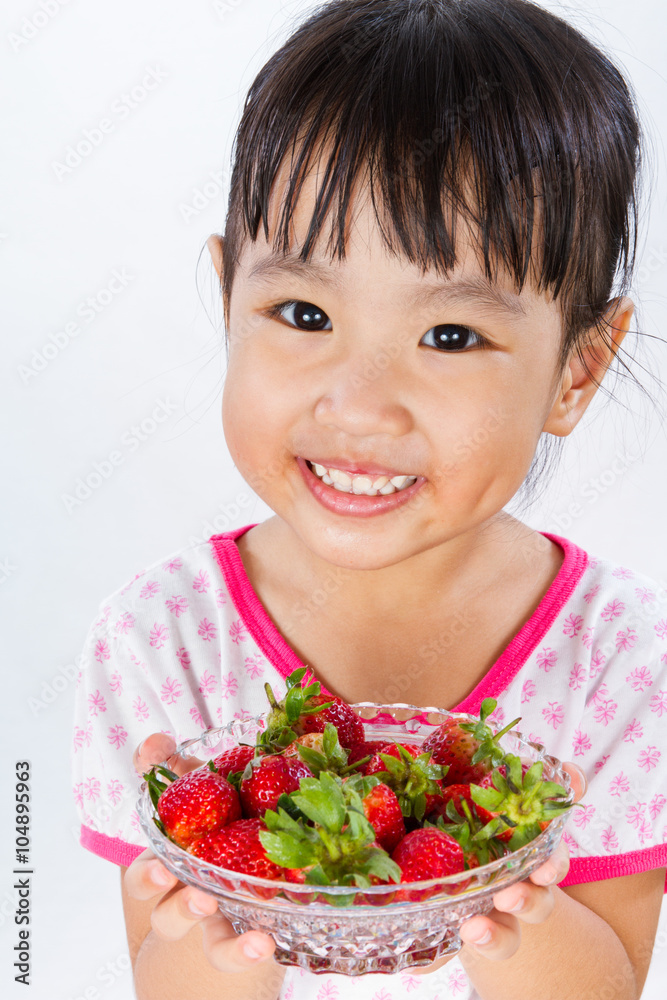 Asian Little Chinese Girl Holding Strawberry Asian Little Chinese Girl Holding Strawberry