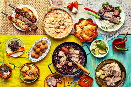Freshly cooked feast of Brazilian dishes photo