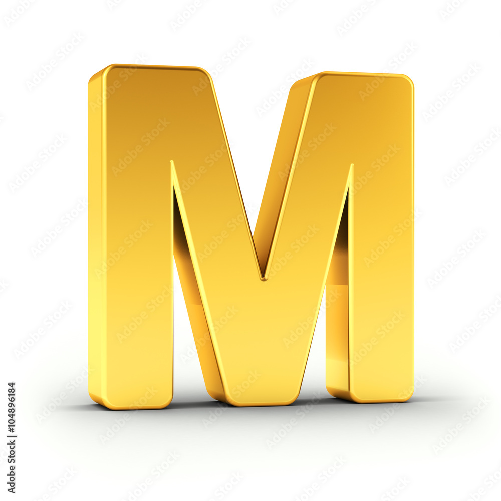 The letter M as a polished golden object with clipping path The letter M as a polished golden object with clipping path