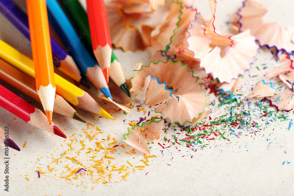Drawing colourful pencils on a white background, close up Drawing colourful pencils on a white background, close up