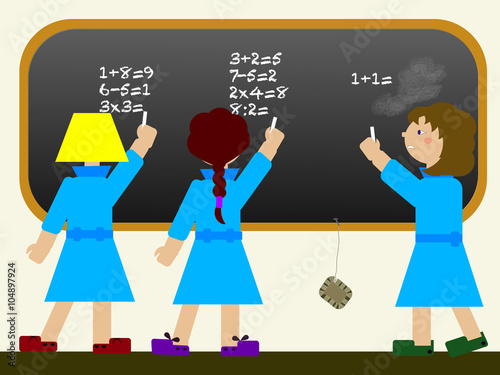 Child at school with learning disability (dyscalculia) attend to a math lesson