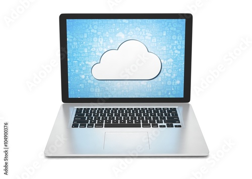 3d rendering of a laptop with cloud concept