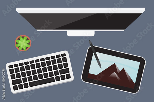 Flat lay Digital drawing tablet