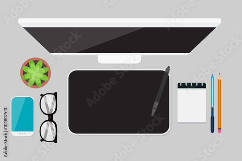 Flat lay Digital drawing tablet