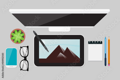 Flat lay Digital drawing tablet