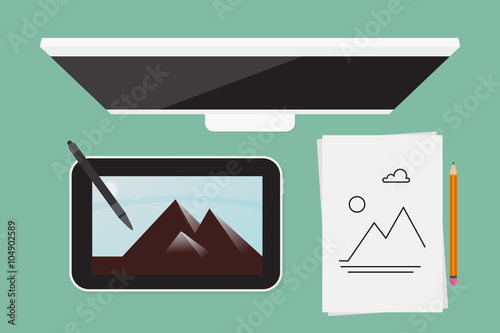 Flat lay Digital drawing tablet