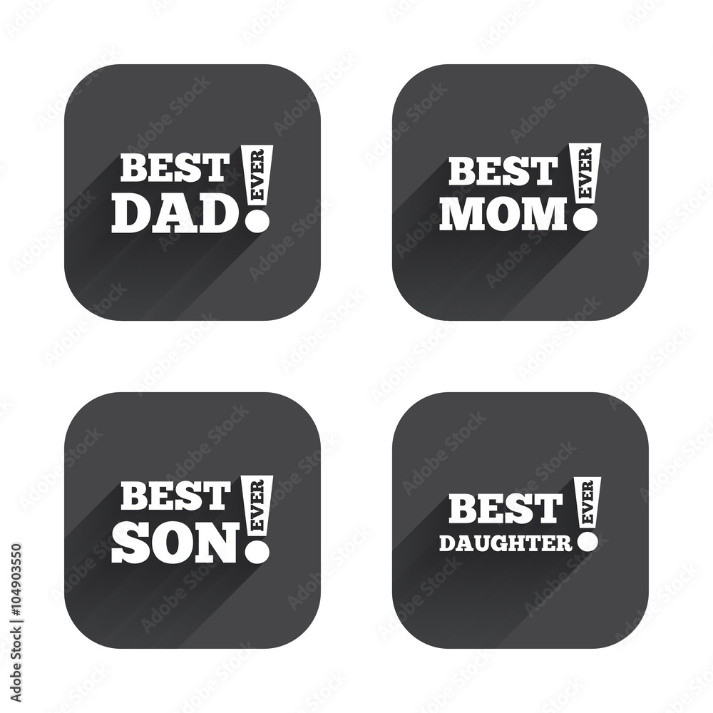 Best mom and dad, son, daughter icons. Best mom and dad, son, daughter icons.