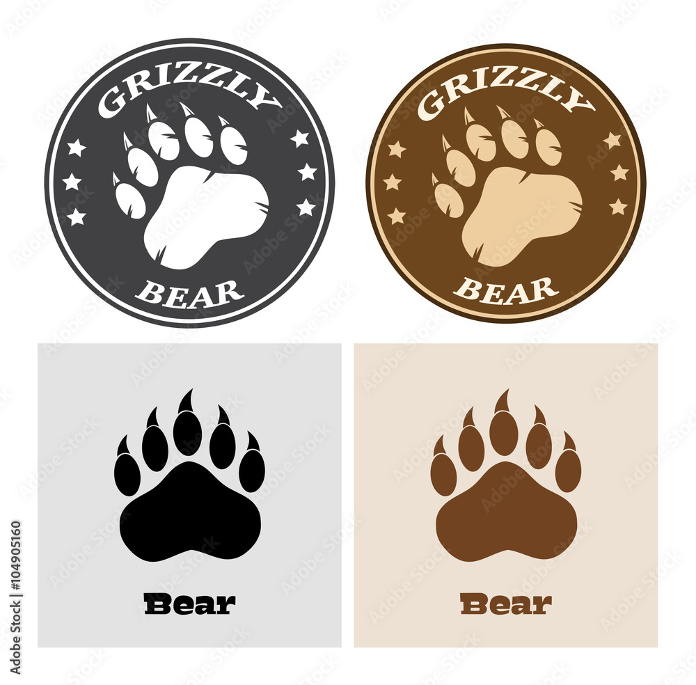 Obraz premium Bear Paw Print Circle Logo Design 2. Collection Set