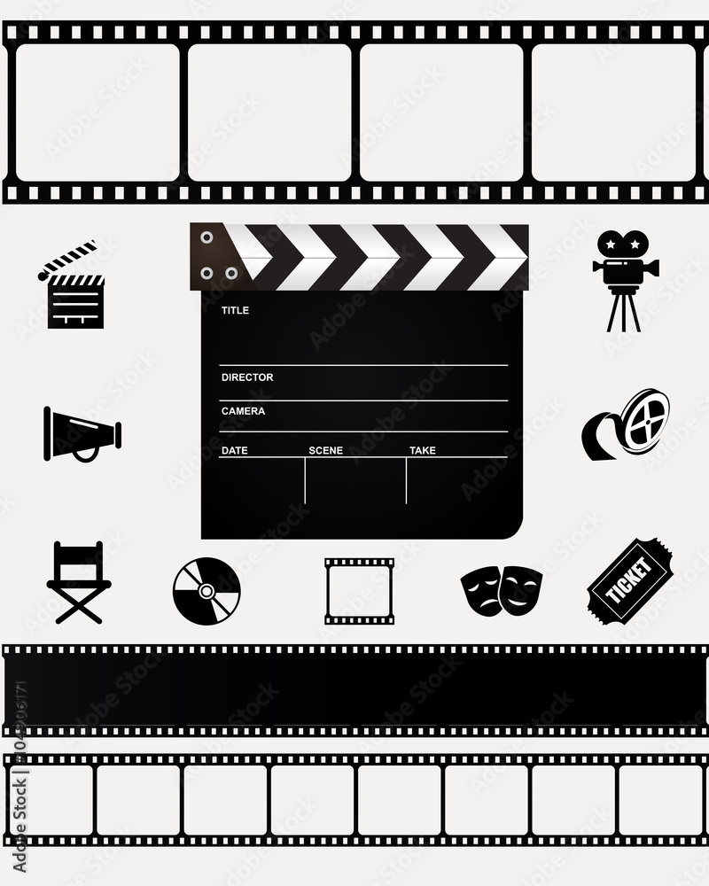 Obraz premium Film, cinema, movie vector icon set.