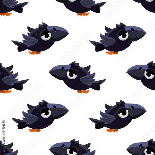 Cute Black Crow Seamless Pattern