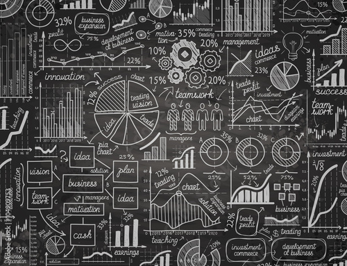 business infographics. hand drawn graphics with chalk on the black Board. vector illustration