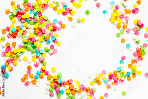 Easter background of pastry topping, place for text.