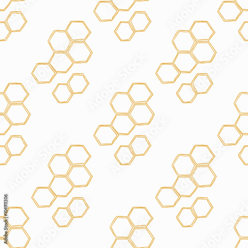 Honey Meadows seamless vector pattern. Flowers, bees, butterflies, honeycombs. Cute summer theme for scrapbook paper, fabrics and web.