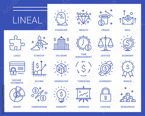 Line vector icons in a modern style.Business and financial operations, secure transactions, startup management, financial management