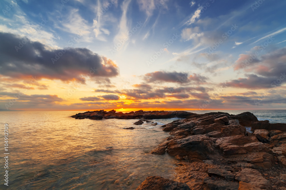 Beautiful sunset above sea, travel landscape