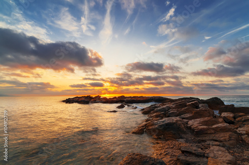 Beautiful sunset above sea, travel landscape