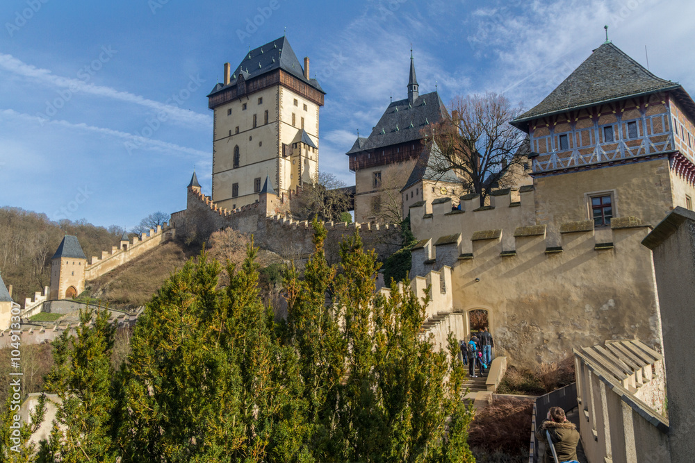 KARLSTEIN,CZECH REPUBLIC - FEBRUARY 6  2016: Karlstein castle ramparts
