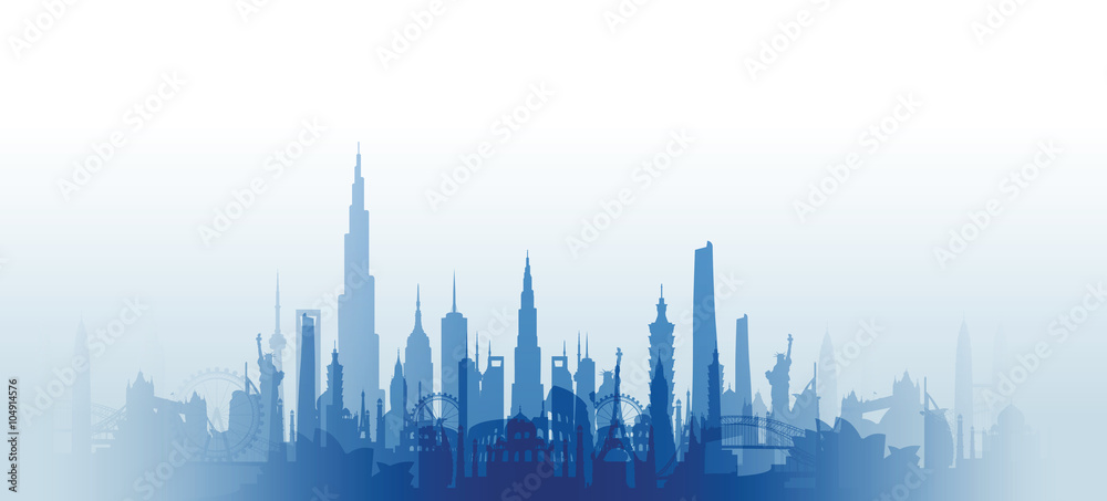 Naklejka premium famous landmarks cityscape background