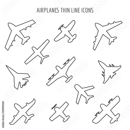 Airplanes thin line icons