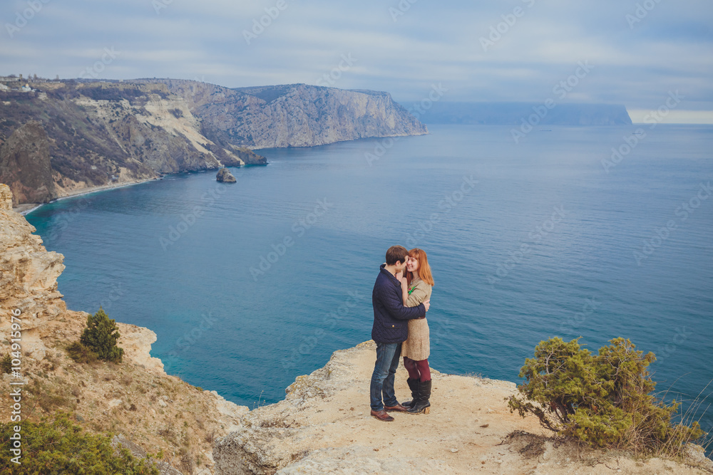 couple in love relaxing, mountain Coast Crimea, Ukraine
