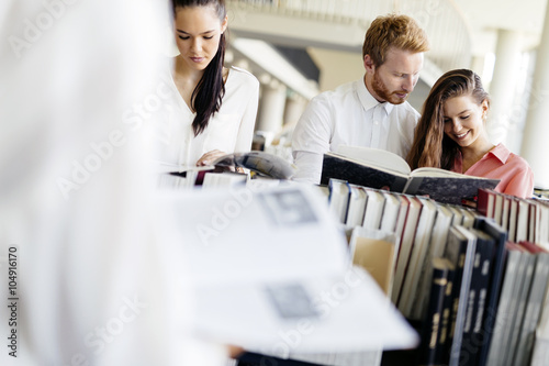 Group of students studying in library