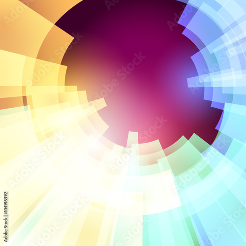 Techno vector wallpaper. Abstract future background. Decoration with electric light. Future presentation concept. Vibrant illustration. Presentation template with sample text. Circle graphic element.
