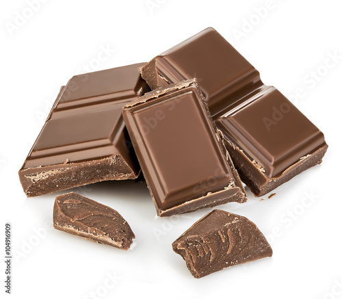 Chocolate bars close-up isolated on a white background.