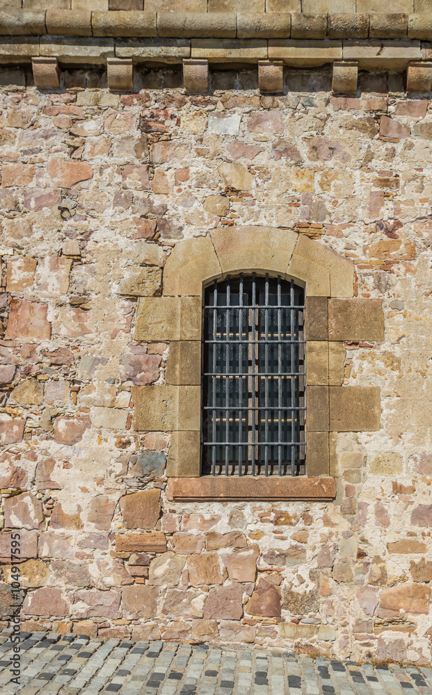 Window of the castle Montjuic in Barcelona