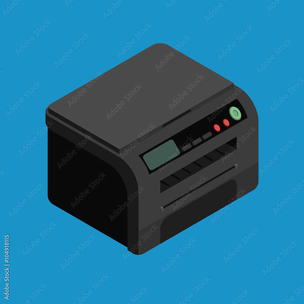 Fototapeta premium Isometric vector laser printer icon. Digital machine illustration . Modern black office printer.