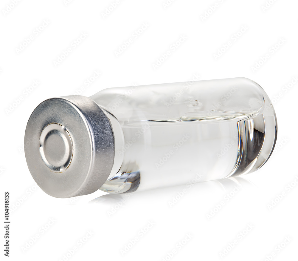 Glass vial medical close-up isolated on a white background. Glass vial medical close-up isolated on a white background.