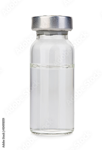 Glass vial medical close-up isolated on a white background. photo