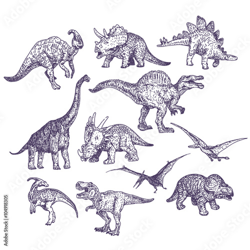 Dinosaurs vector drawings set