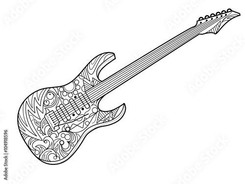 Electric guitar coloring book for adults vector