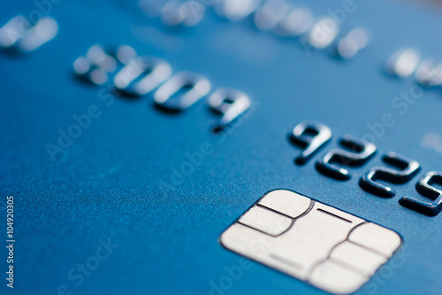 Blue credit card chip blurred atm emv
