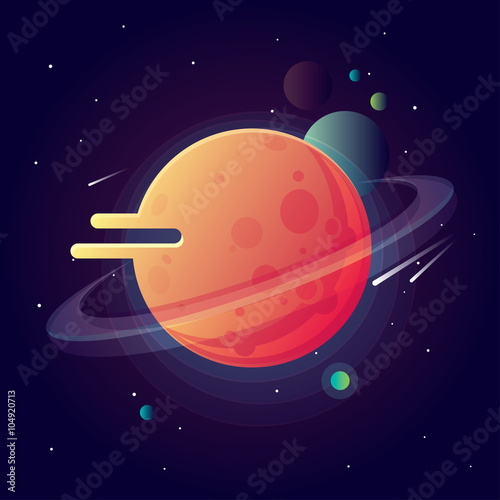 Universe with bright colorful planets and speeding comets. Outer space vector illustration in modern contemporary design