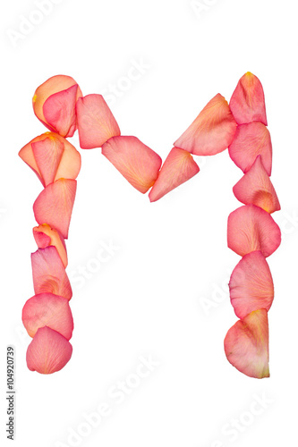 M letter made of pink rose petal