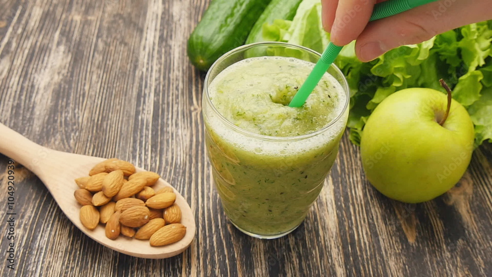 Healthy green smoothie with kiwi, apple and Healthy green smoothie with kiwi, apple and