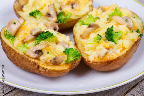 Broccoli, Cheese and Mushroom Potato Boats