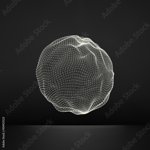 3d Sphere. Global Digital Connections. Technology Concept. Vector Illustration. Wireframe Object with Lines and Dots. Geometric Shape for Design. Lattice Geometric Element, Emblem and Icon. 