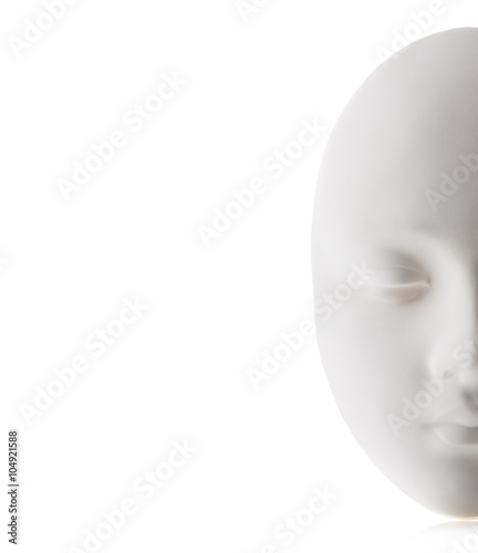 White mask close-up isolated on white background.