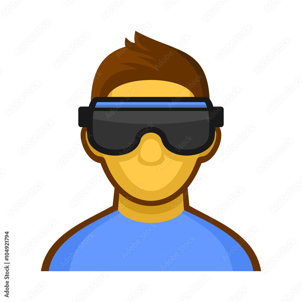 Man with Virtual Reality Headset Icon. Vector
